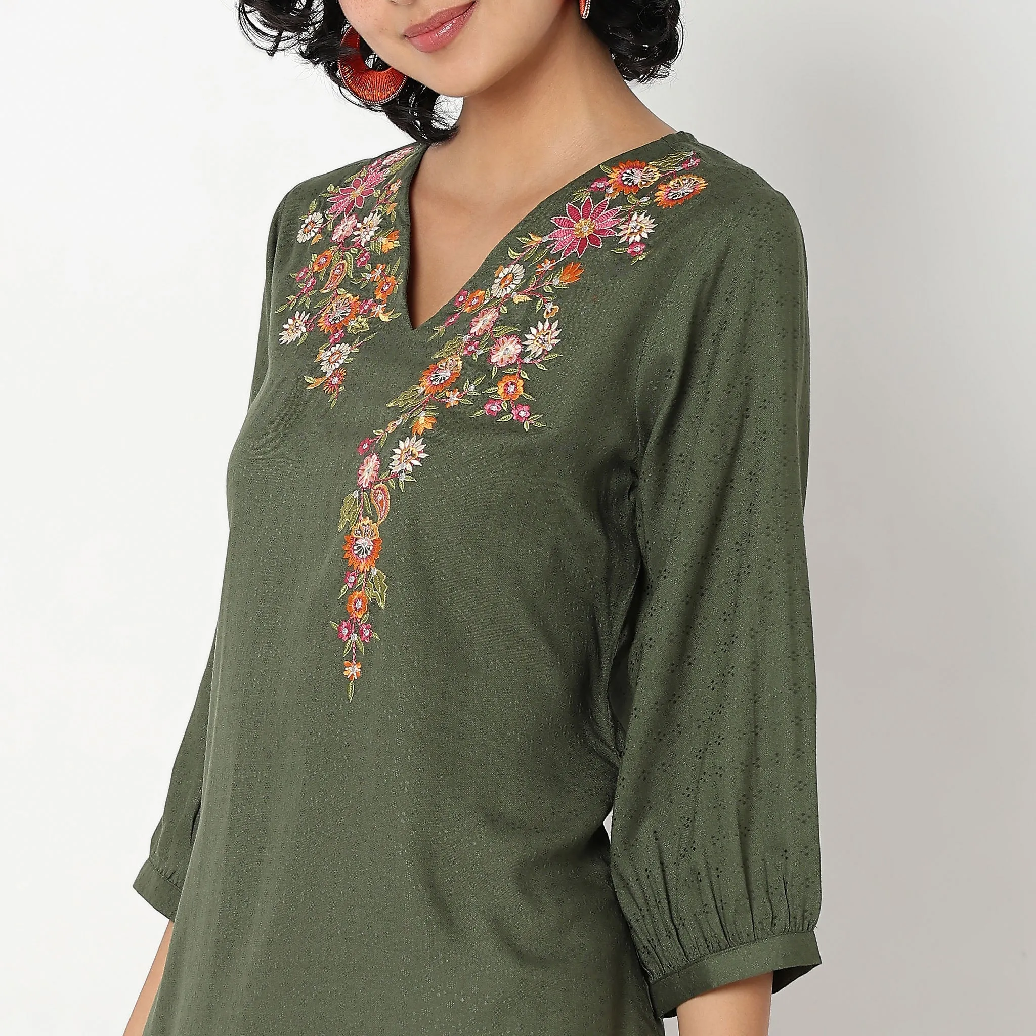 Flare Fit Embroidered Kurta