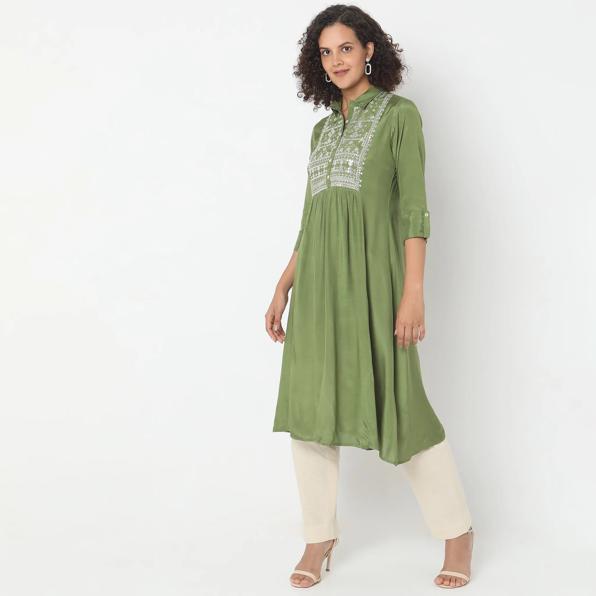 Flare Fit Embroidered Kurta