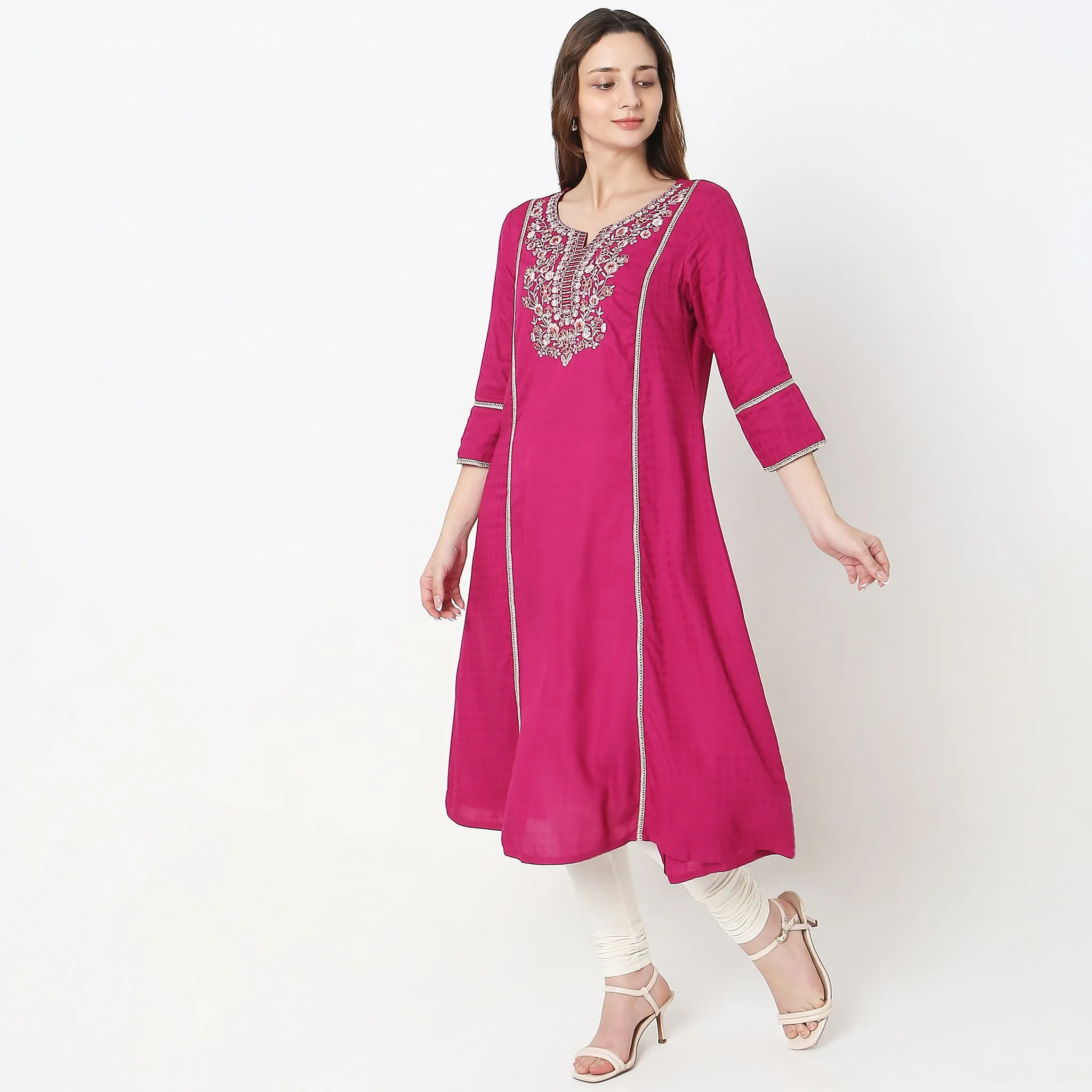 Flare Fit Embroidered Kurta