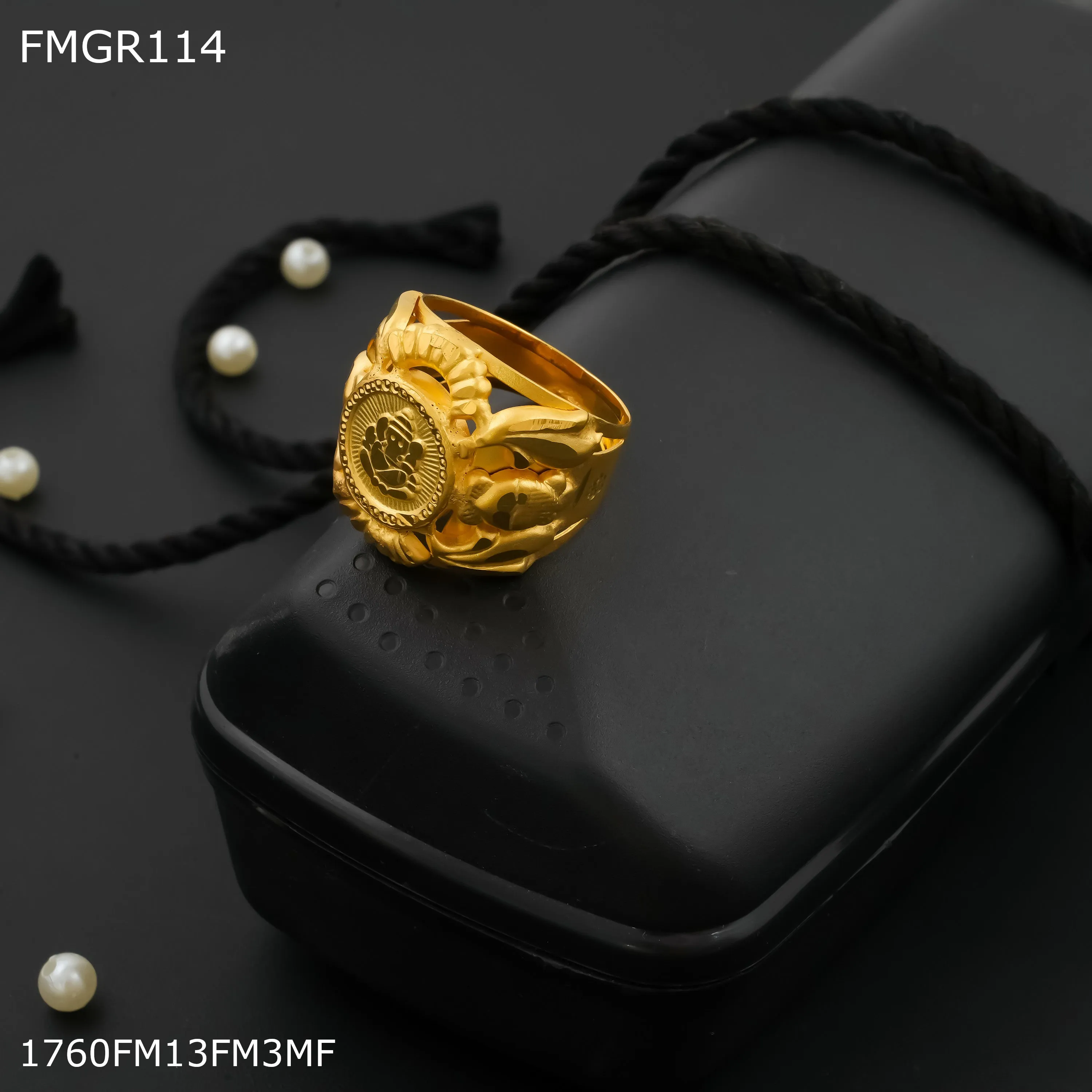 Freeme 1gm ganpati ring design with gold plated for men - FMRI114