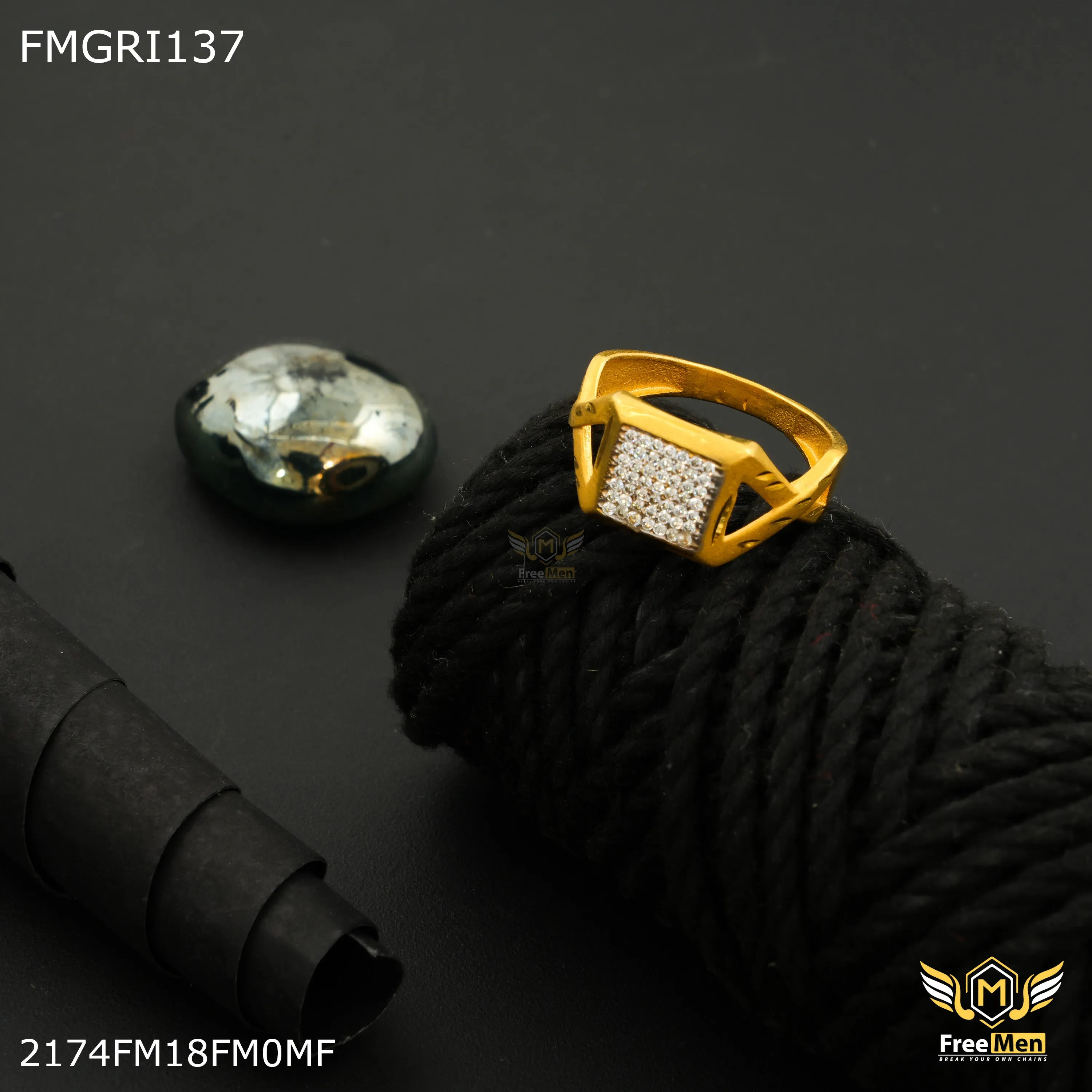 Freeme 1gm Squar X with AD Gold plated ring for men - FMGRI137