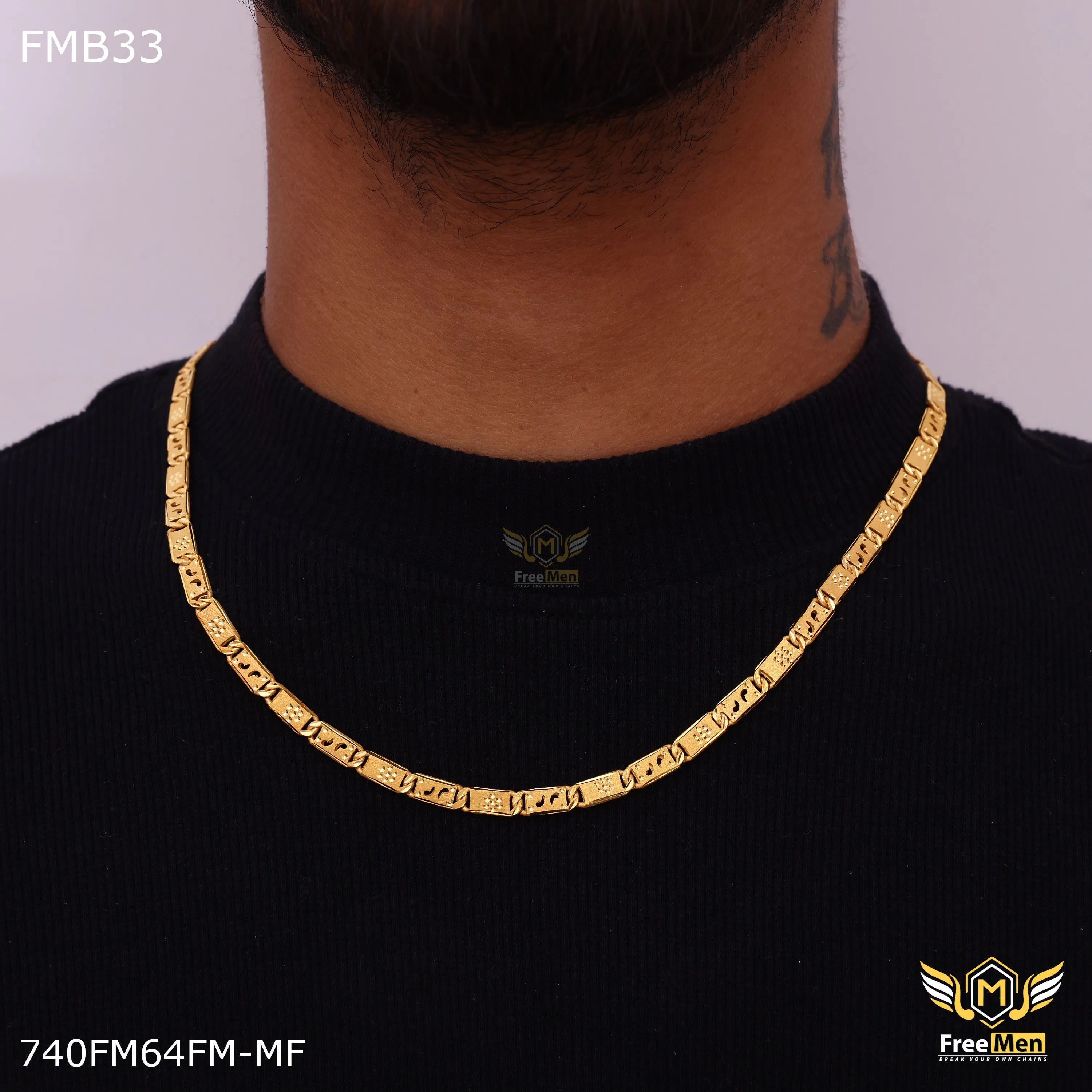 Freemen Gold Plated comma mark Nawabi Biscuit  Chain for Men - FMGC155