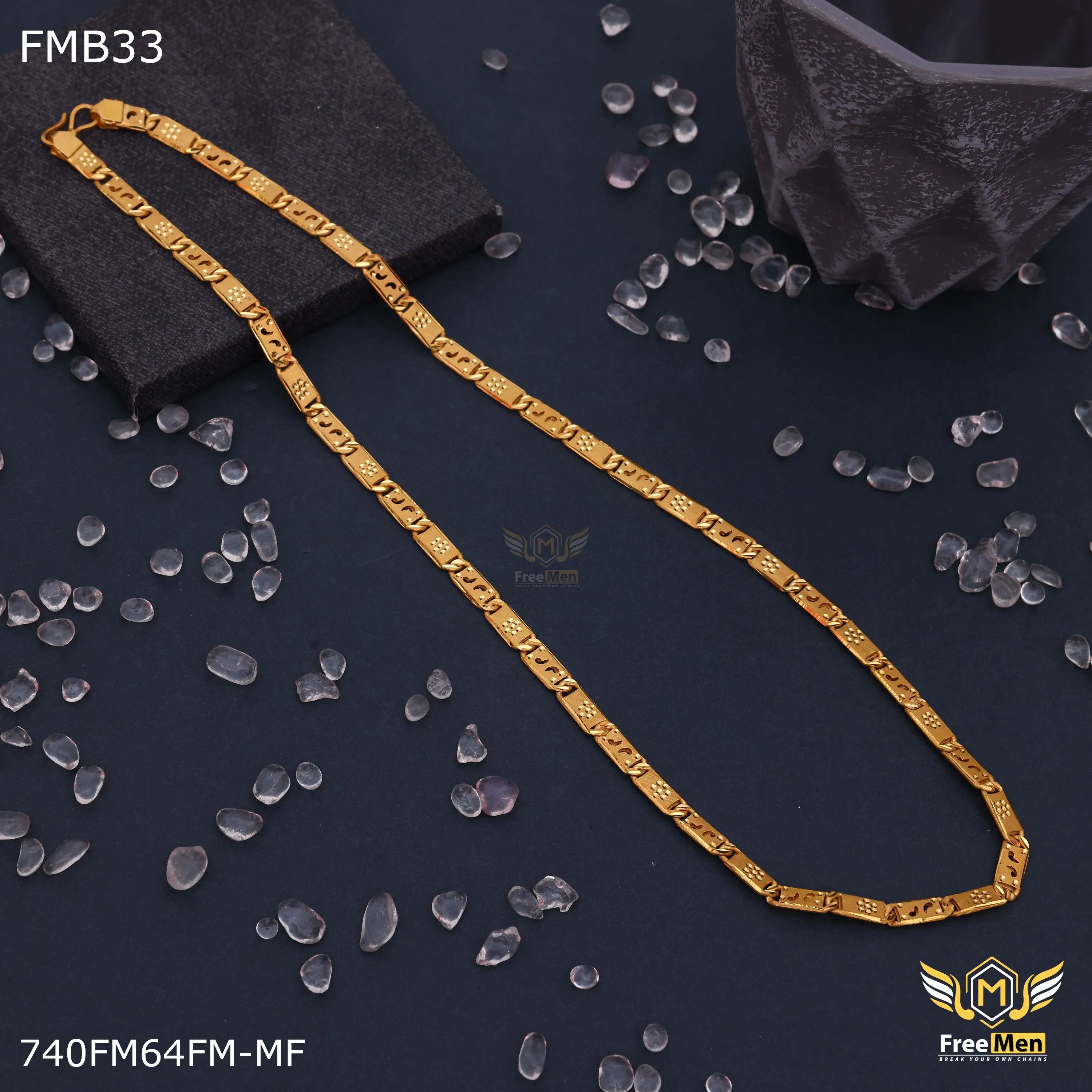 Freemen Gold Plated comma mark Nawabi Biscuit  Chain for Men - FMGC155