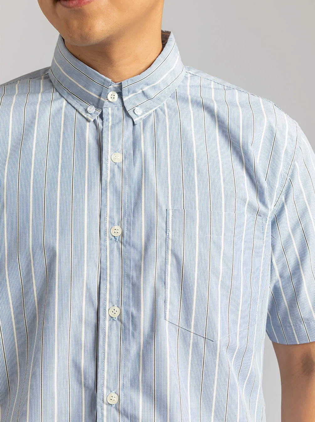 GALEN SHORT SLEEVE SHIRT MEDIUM BLUE STRIPE