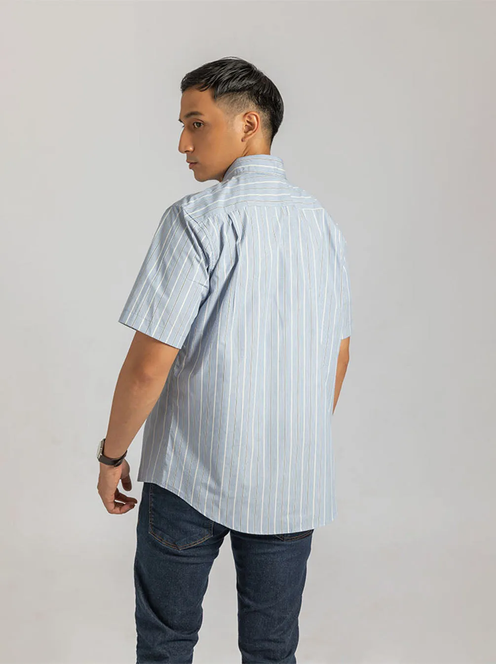 GALEN SHORT SLEEVE SHIRT MEDIUM BLUE STRIPE