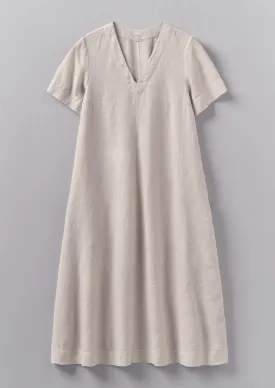 Garment Dyed Linen V-Neck Dress | Stone