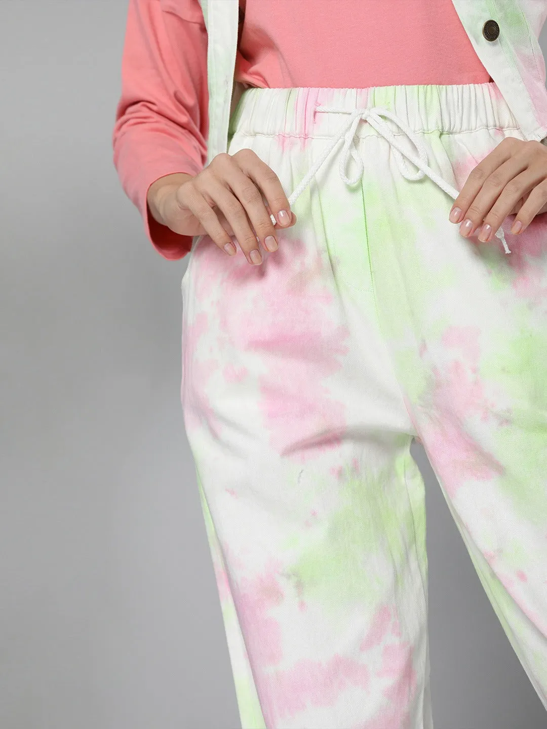 Green & Pink Tie-Dye Twill Joggers