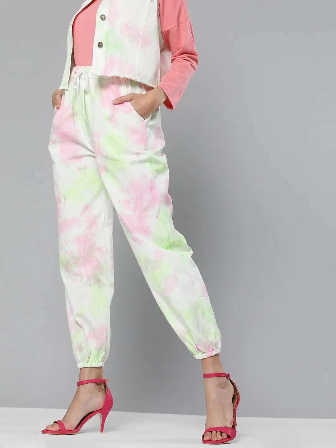 Green & Pink Tie-Dye Twill Joggers