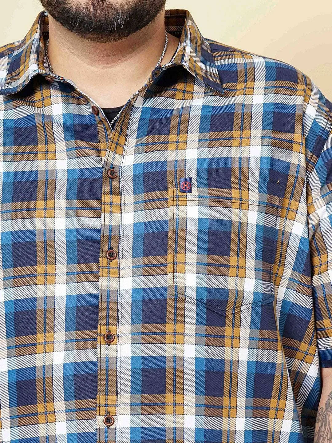 Hardsoda Men Navy Plus Size Checked Casual Shirt