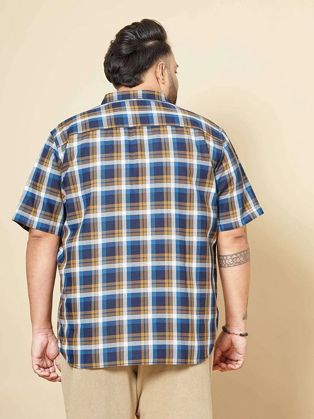 Hardsoda Men Navy Plus Size Checked Casual Shirt