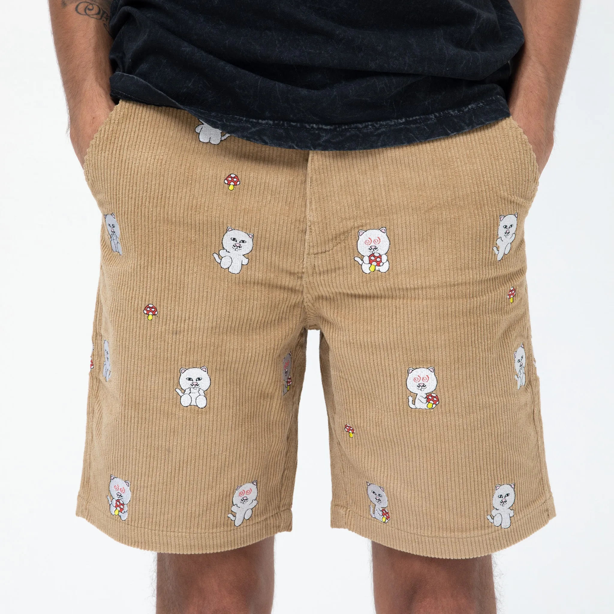 Hello Nermy Corduroy Embroidered Shorts (Tan)