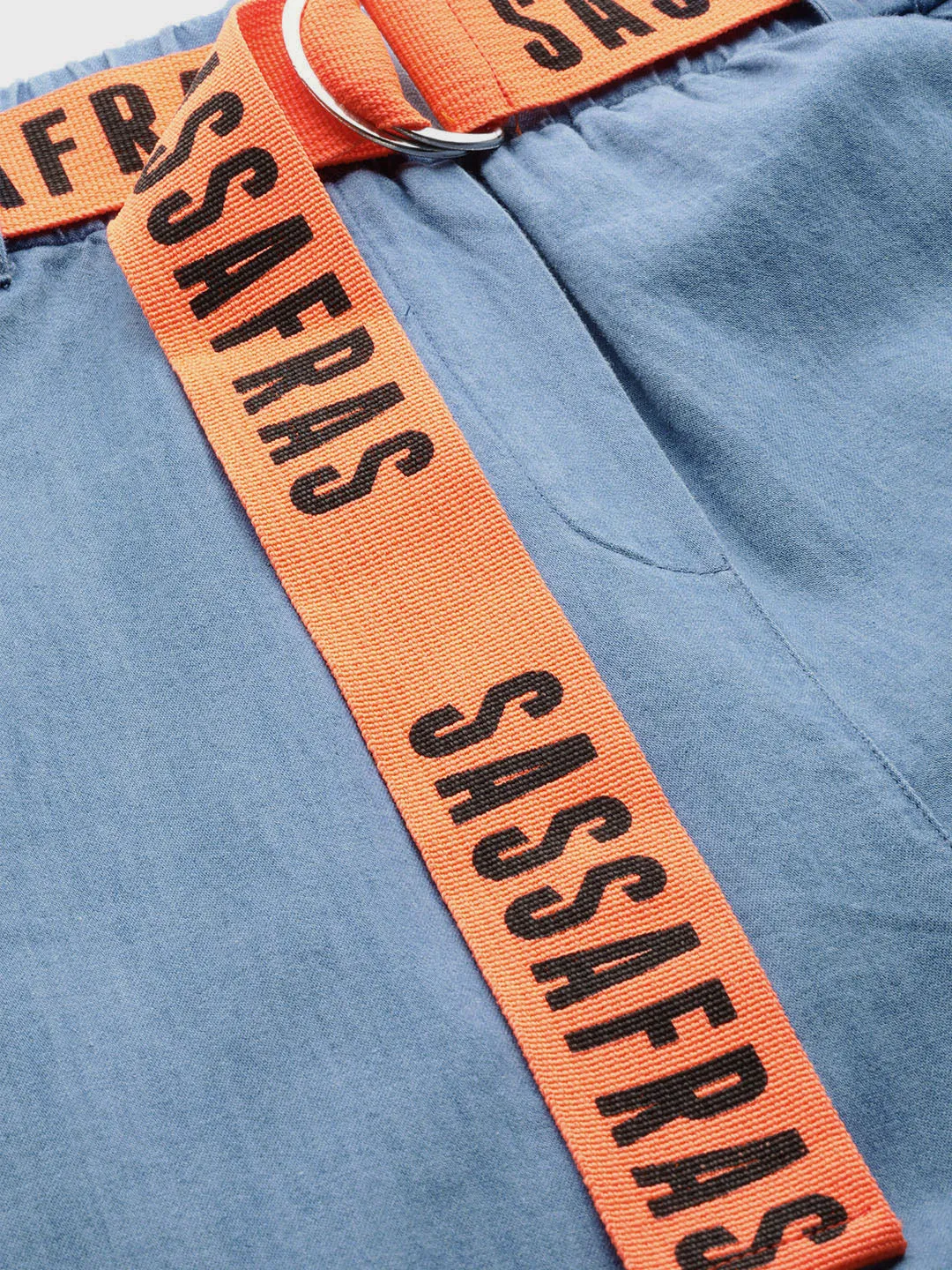 Ice Blue Contrast Belted Denim Jogger