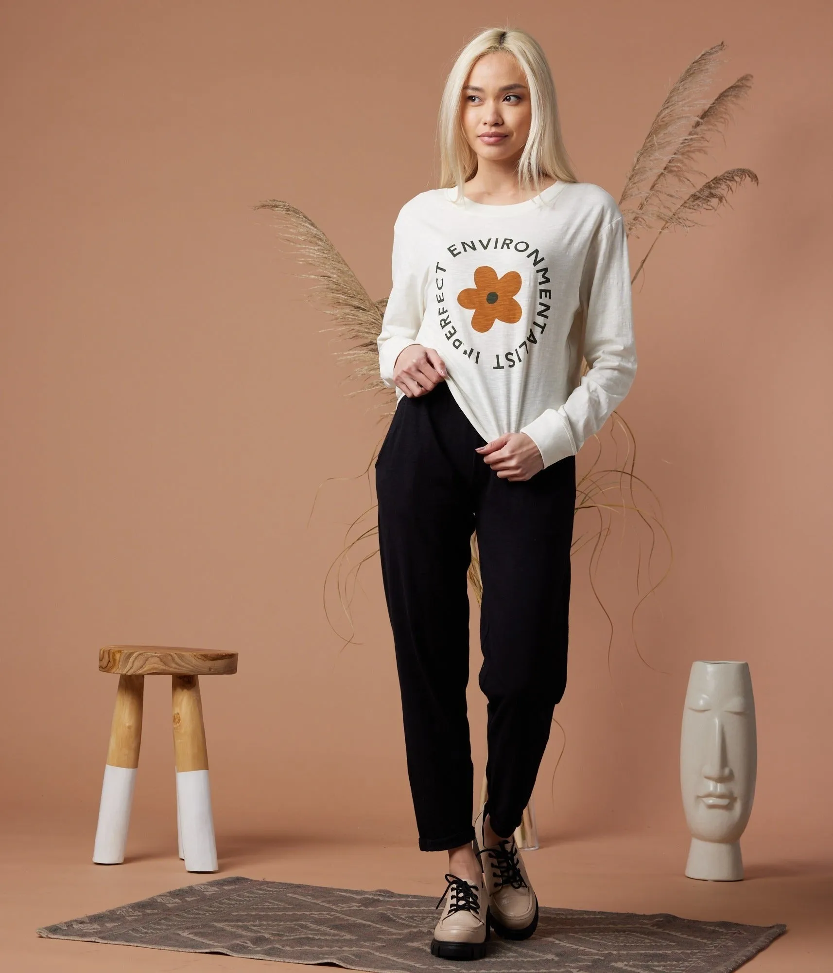 Imperfect Flower Long Sleeve Tee - Stone