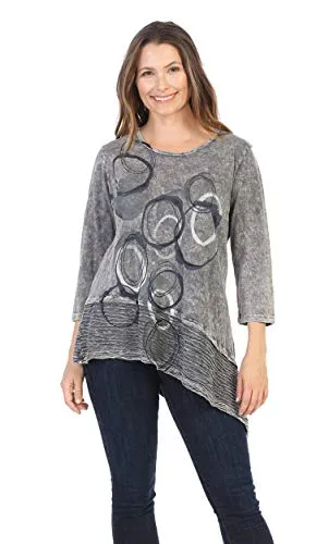 Jess & Jane - Echoes, Mineral Washed Wavy Contrast Asymmetric Hem Cotton Slub Tunic