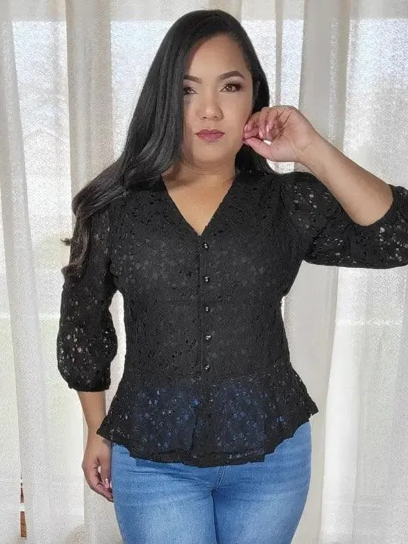 Lace-up Blouse Plus Size with Linning