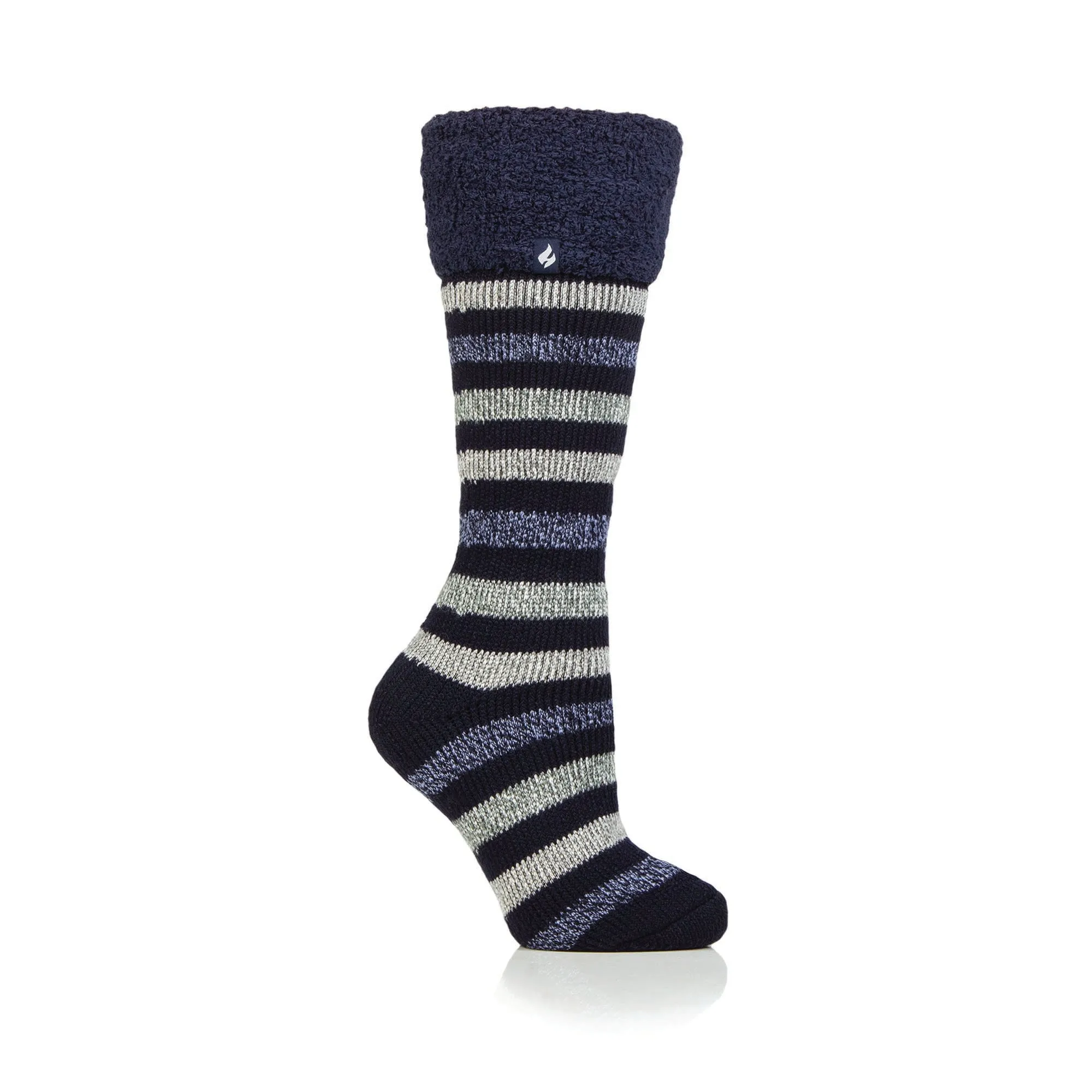 Ladies Original Hellebore Wellington Boot Socks - Navy & Grey Stripe