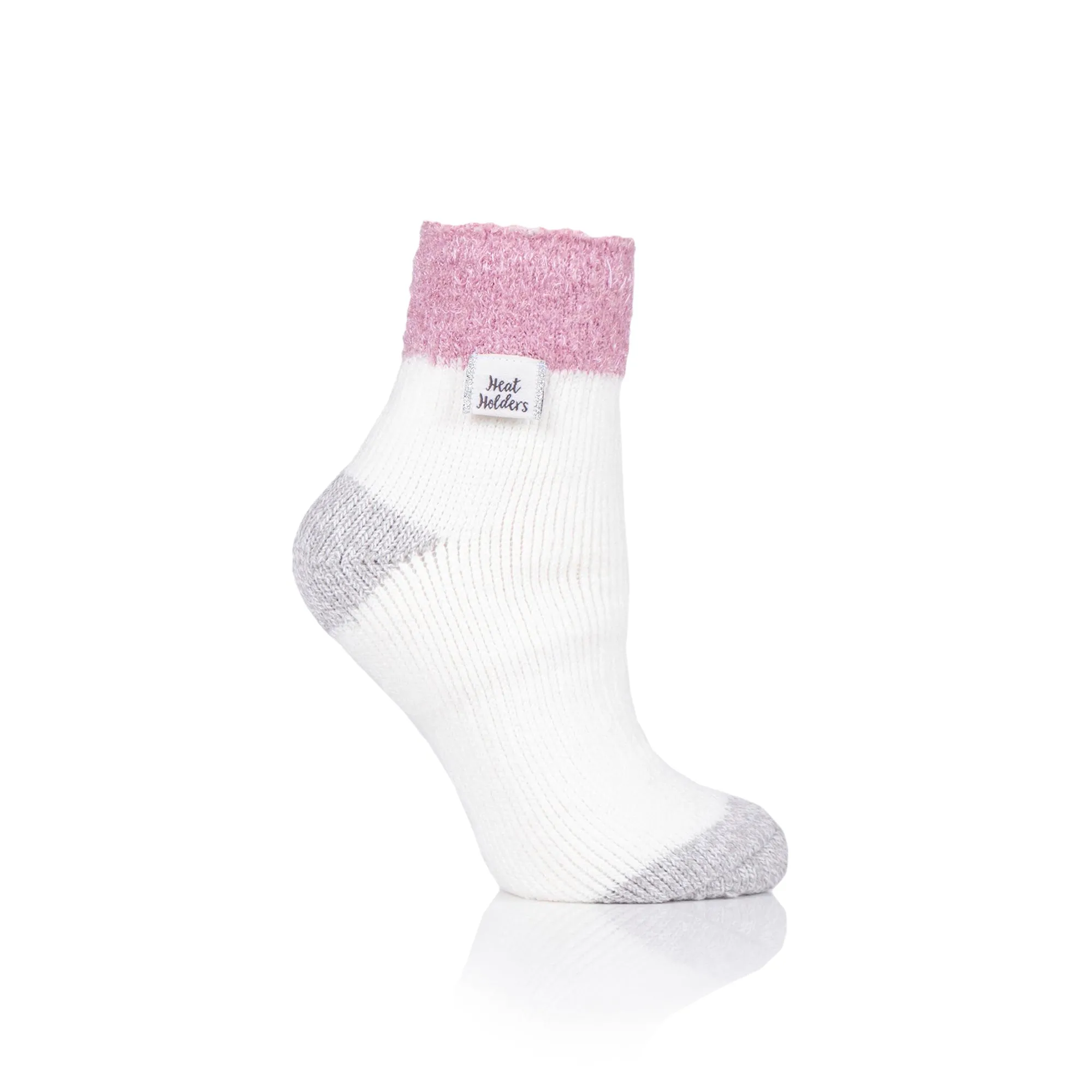 Ladies Original Sleep Socks with Feather Top - Pink & Cream