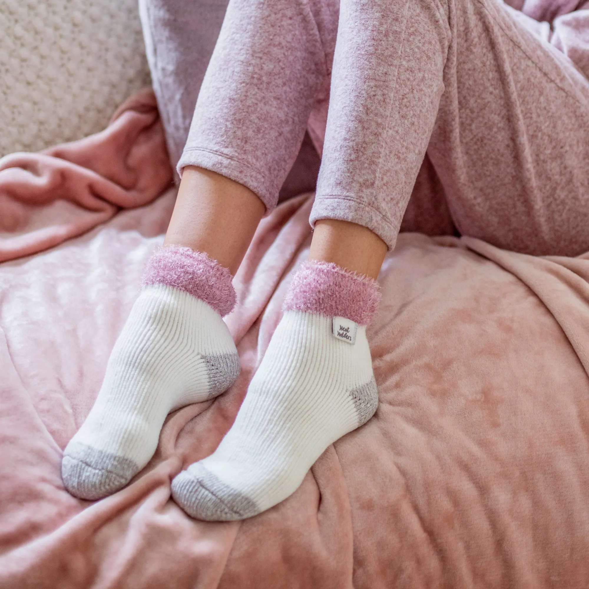 Ladies Original Sleep Socks with Feather Top - Pink & Cream