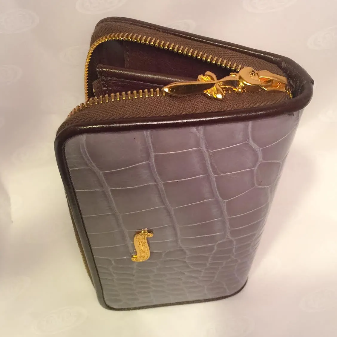 Large Zipper Wallet in Light Tan Crocodile Leather