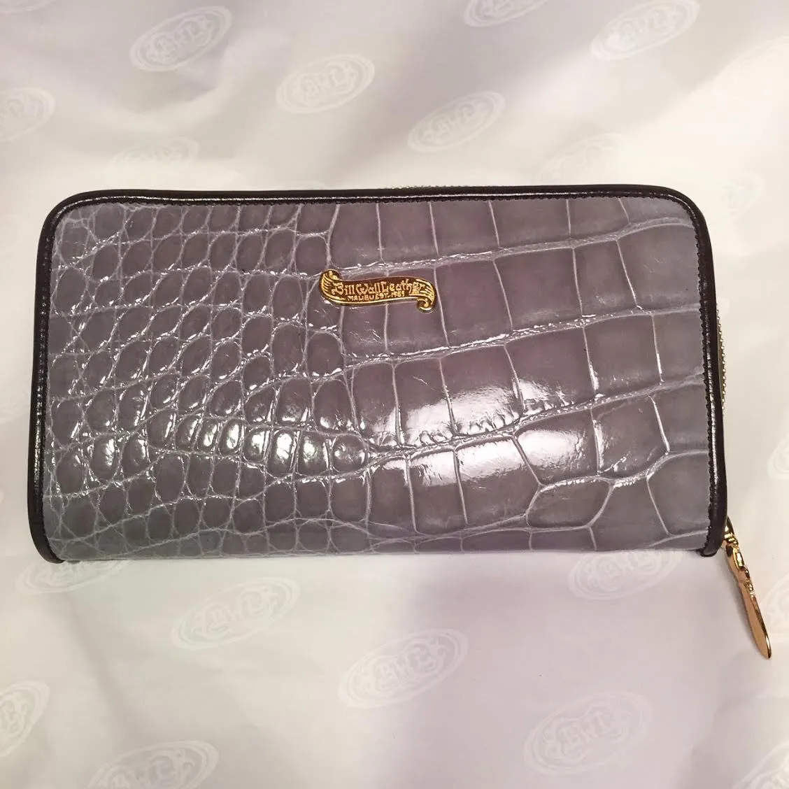 Large Zipper Wallet in Light Tan Crocodile Leather