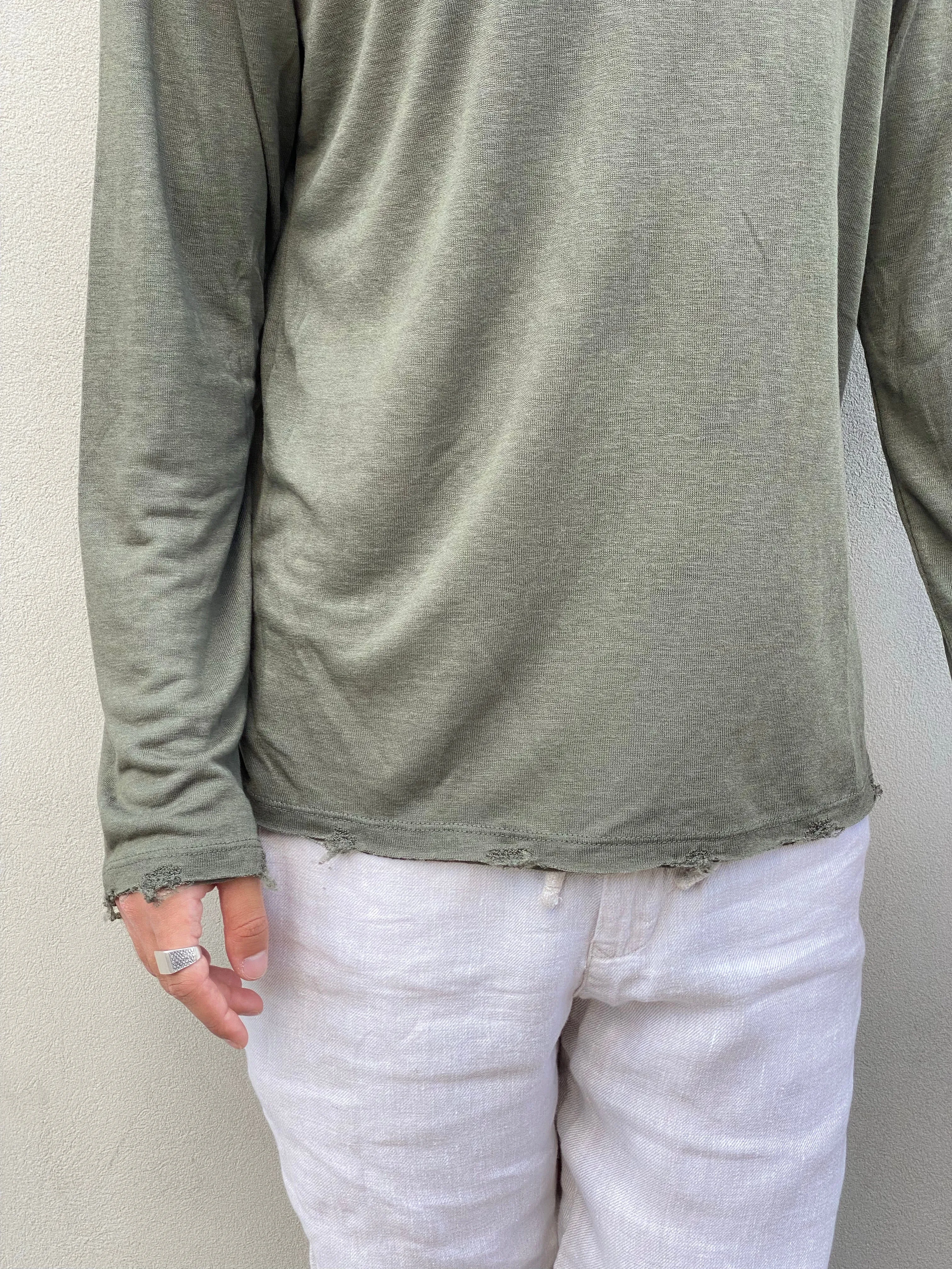 LINEN LONG SLEEVE SHIRT - OLIVE GREEN