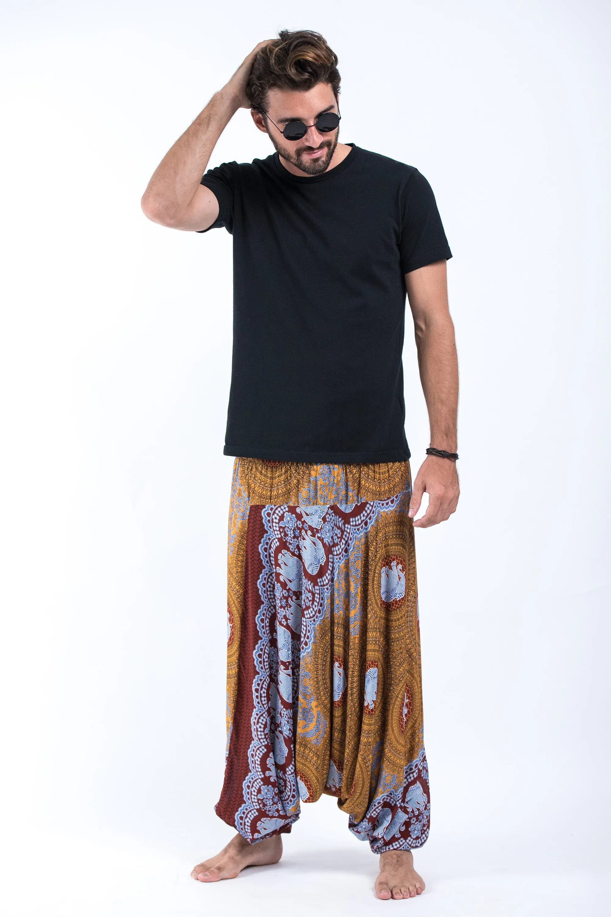 Mandala Elephant Drop Crotch Men's Elephant Pants in Bronze