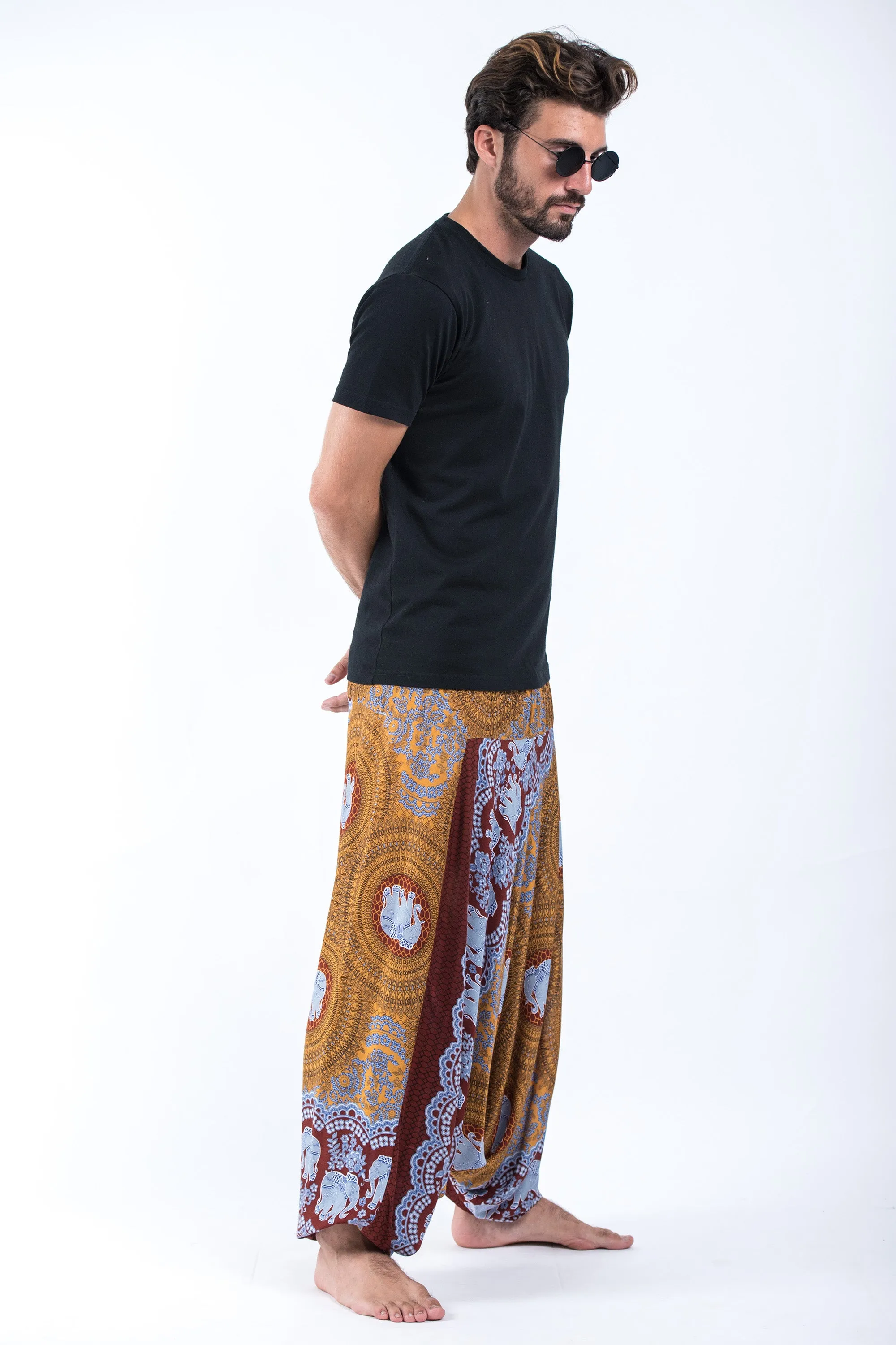 Mandala Elephant Drop Crotch Men's Elephant Pants in Bronze