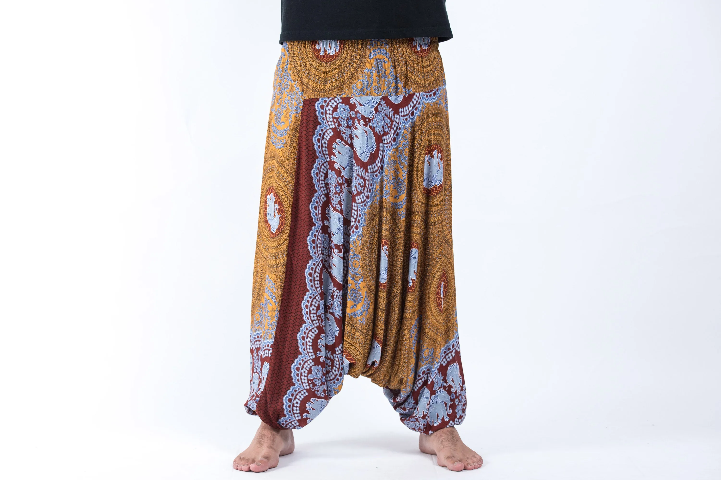 Mandala Elephant Drop Crotch Men's Elephant Pants in Bronze