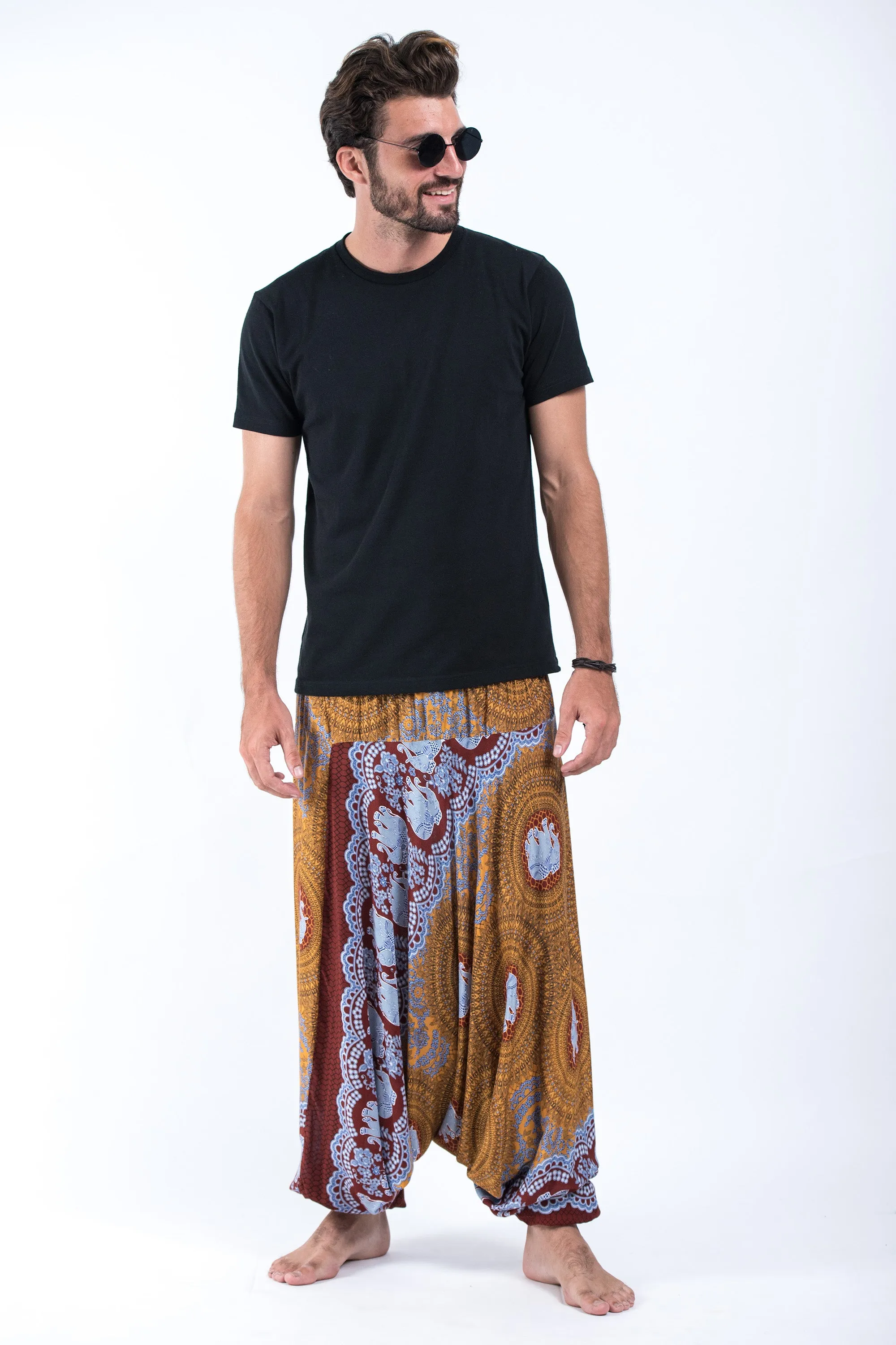 Mandala Elephant Drop Crotch Men's Elephant Pants in Bronze