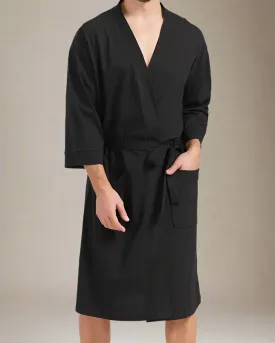 Men Black Dressing Gown - Men Cotton Robe