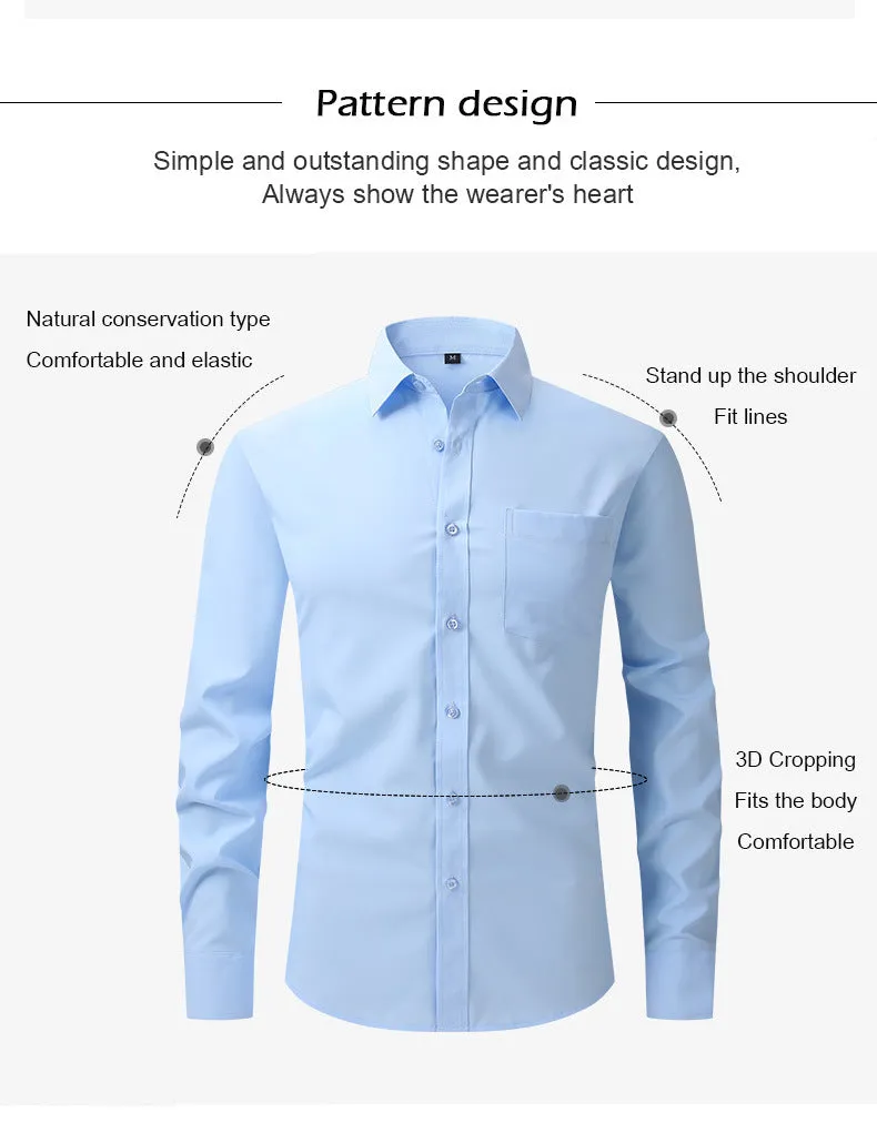 Men Elasticity Formal Dress Shirt Long Sleeve Wedding Slim Fit Non-iron Shirts Top | W7