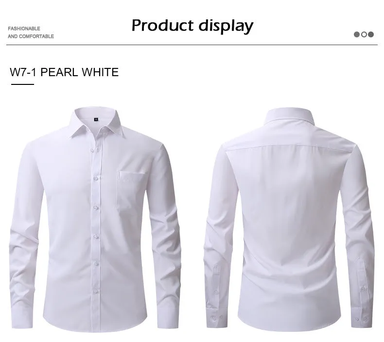 Men Elasticity Formal Dress Shirt Long Sleeve Wedding Slim Fit Non-iron Shirts Top | W7