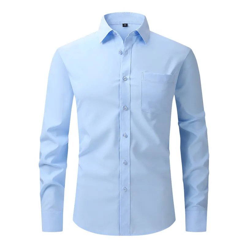 Men Elasticity Formal Dress Shirt Long Sleeve Wedding Slim Fit Non-iron Shirts Top | W7