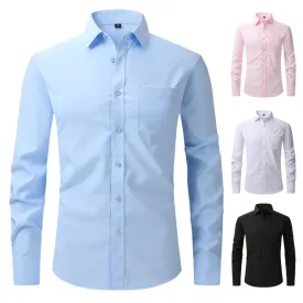 Men Elasticity Formal Dress Shirt Long Sleeve Wedding Slim Fit Non-iron Shirts Top | W7