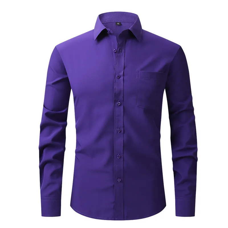 Men Elasticity Formal Dress Shirt Long Sleeve Wedding Slim Fit Non-iron Shirts Top | W7