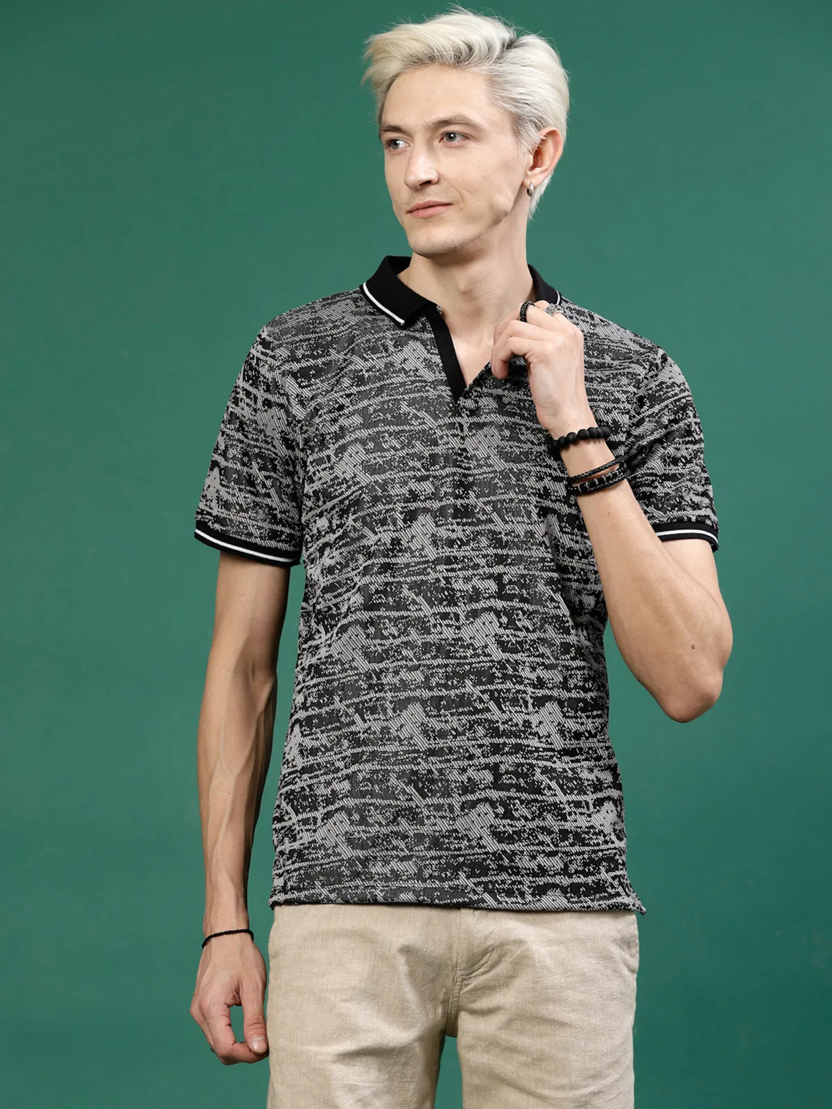 Men's Abstract Jacquard Polo High-Low T-Shirt