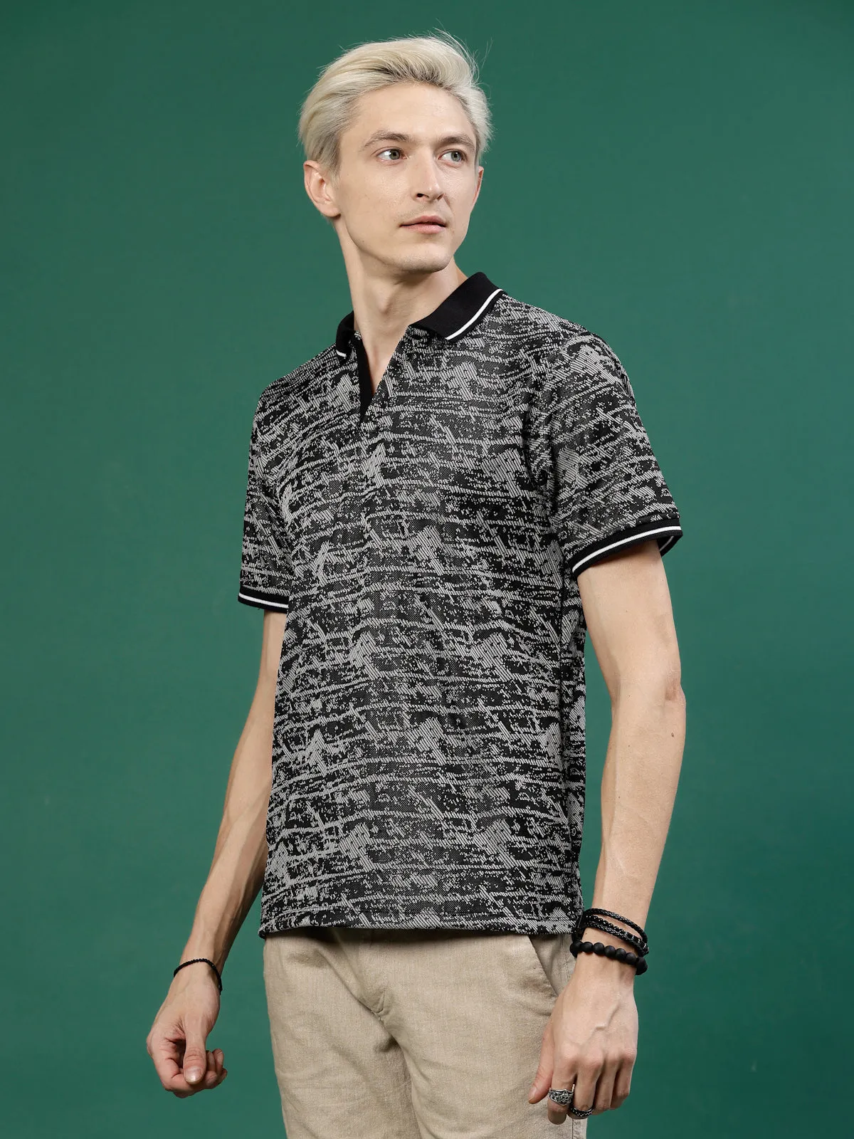 Men's Abstract Jacquard Polo High-Low T-Shirt