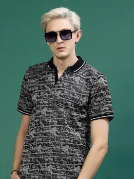 Men's Abstract Jacquard Polo High-Low T-Shirt