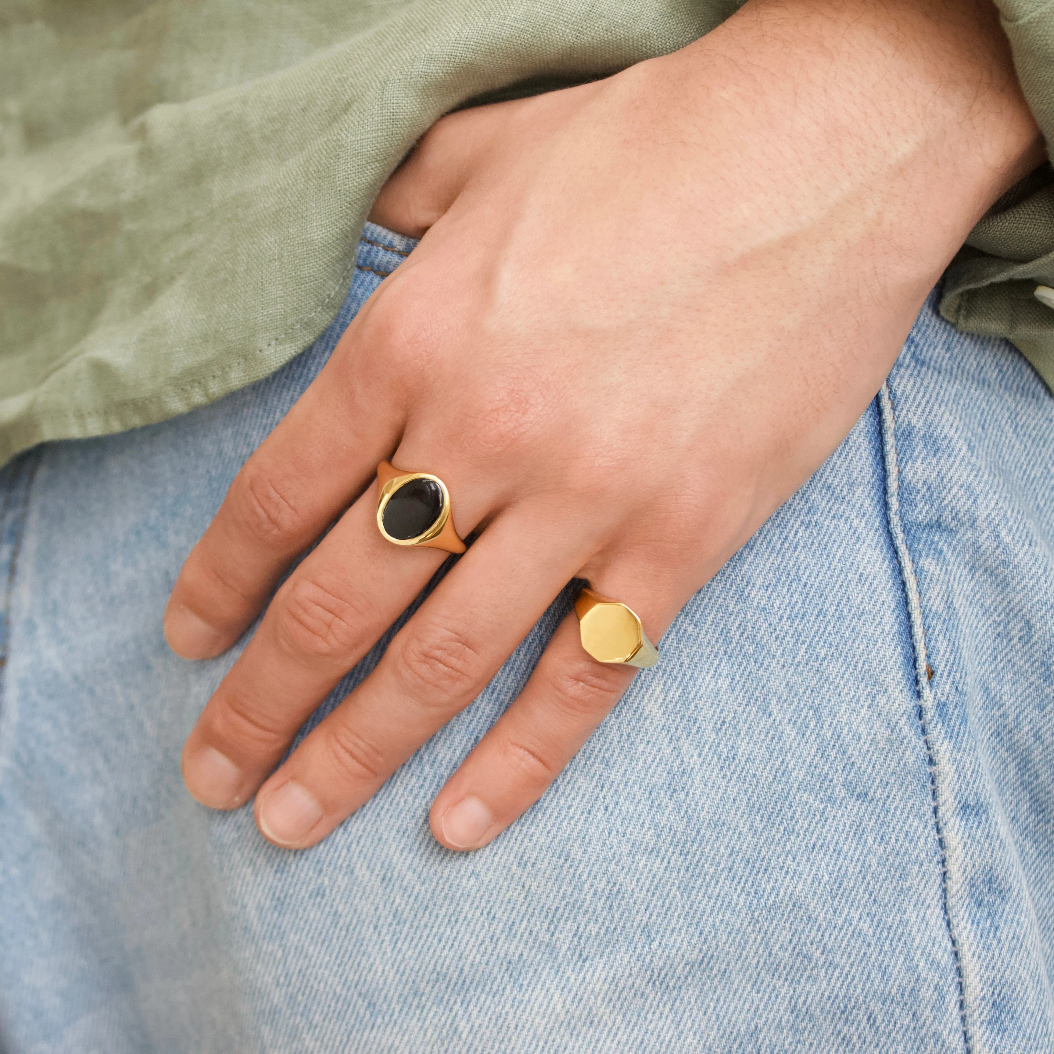 Mens Onyx Oval Signet Ring