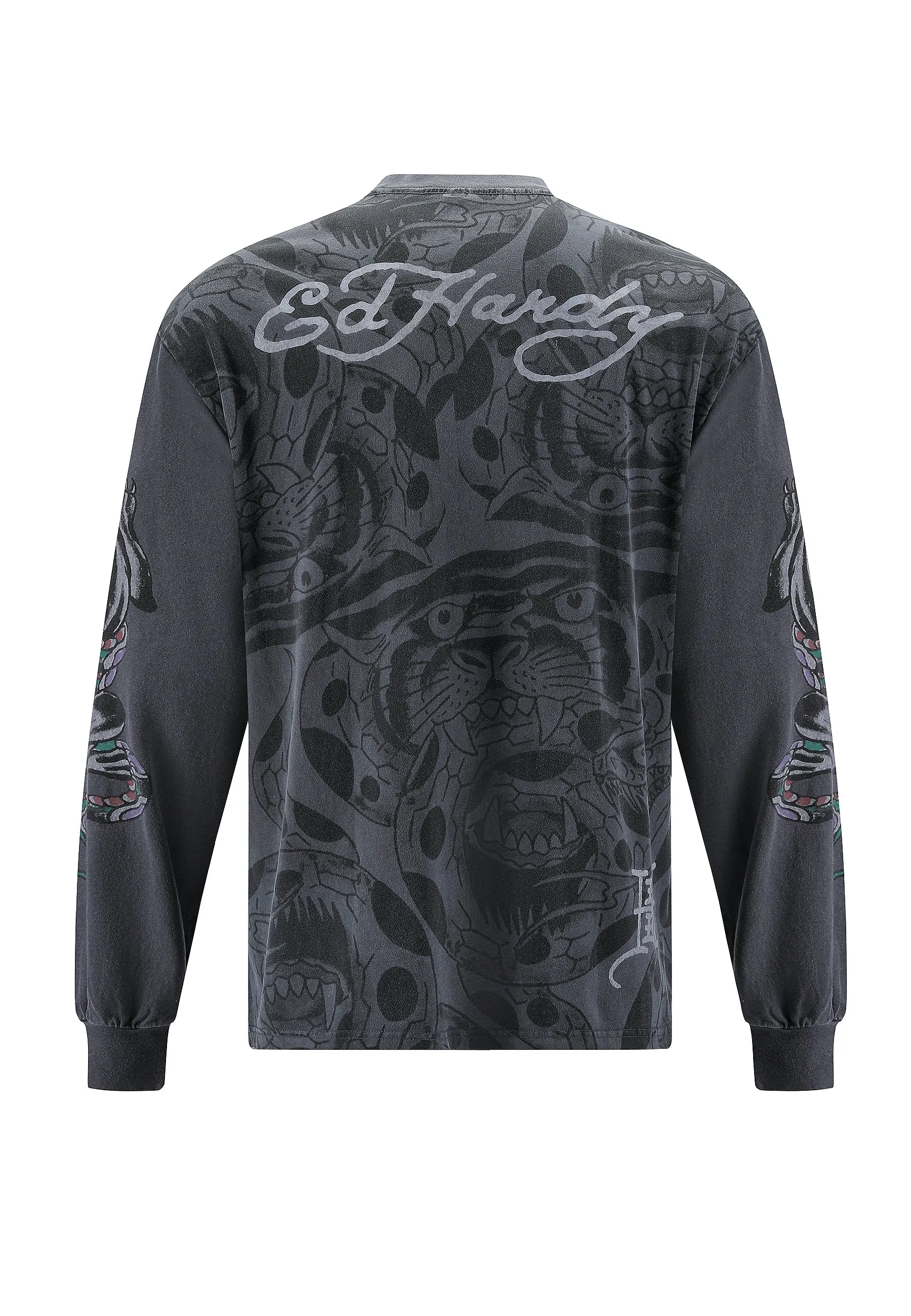 Mens Panther & Snake Battle Long Sleeve Tshirt - Charcoal