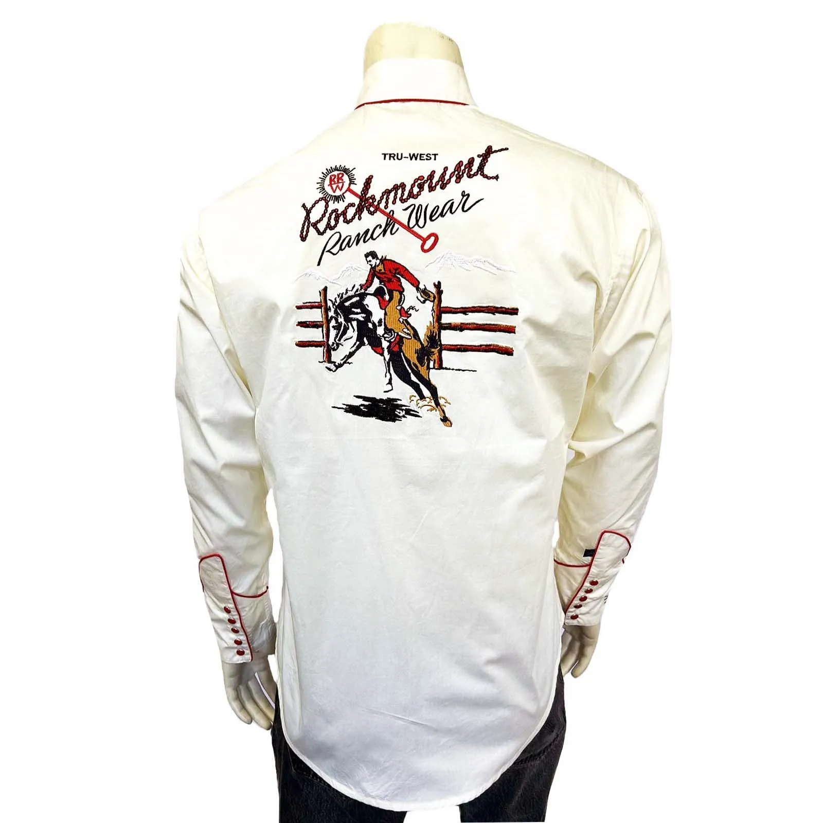 Men’s Rockmount Bronc Vintage Embroidery Western Shirt in Ivory