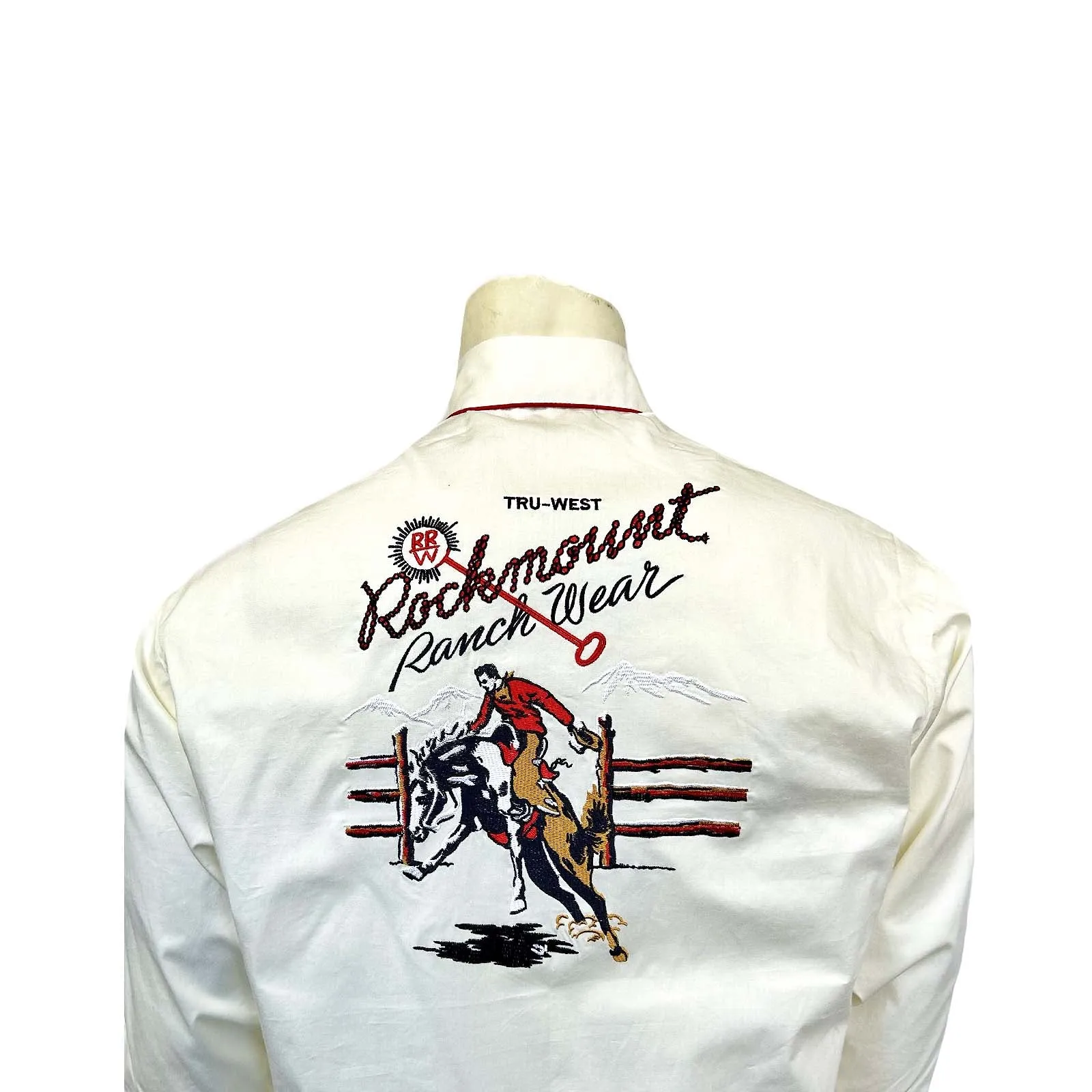 Men’s Rockmount Bronc Vintage Embroidery Western Shirt in Ivory