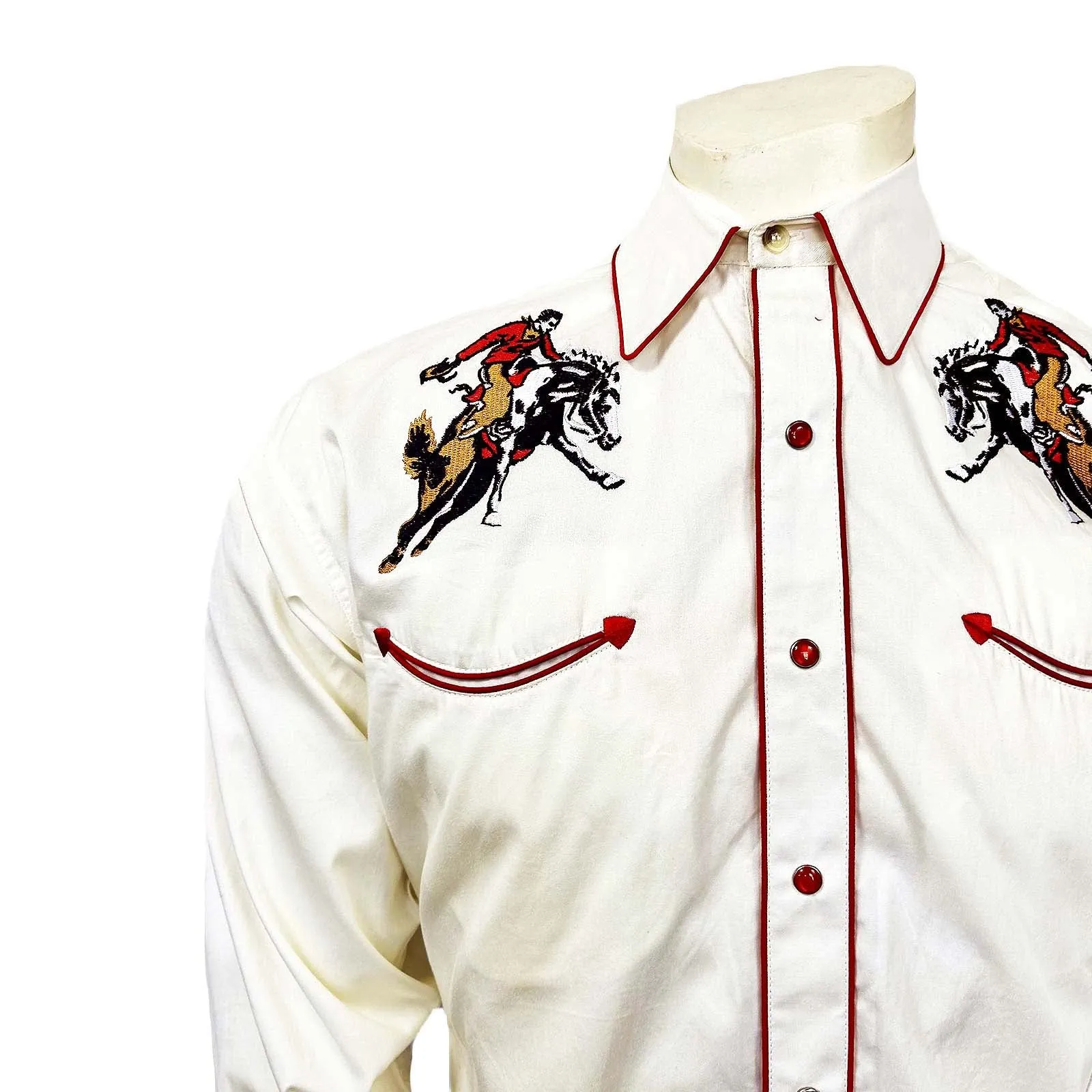 Men’s Rockmount Bronc Vintage Embroidery Western Shirt in Ivory