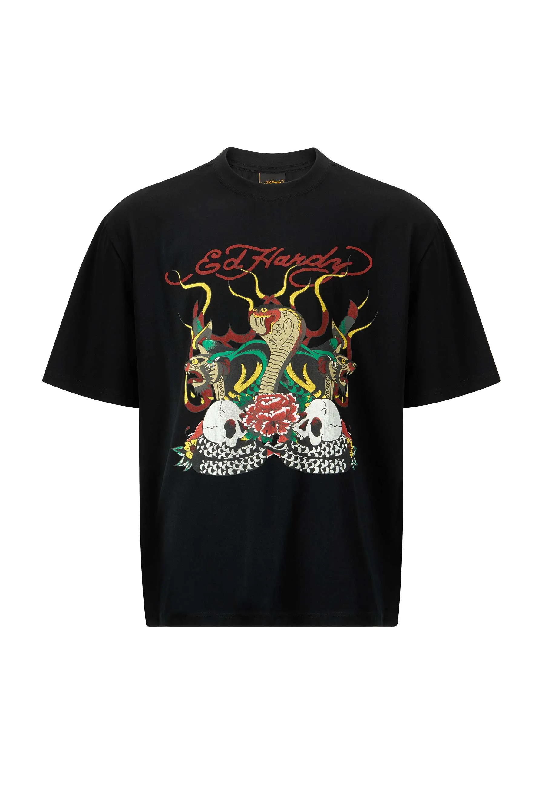 Mens Snake & Skull Fire Tshirt - Black