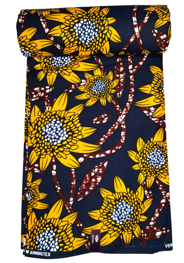 Navy Yellow Flowers Wax   - CA196