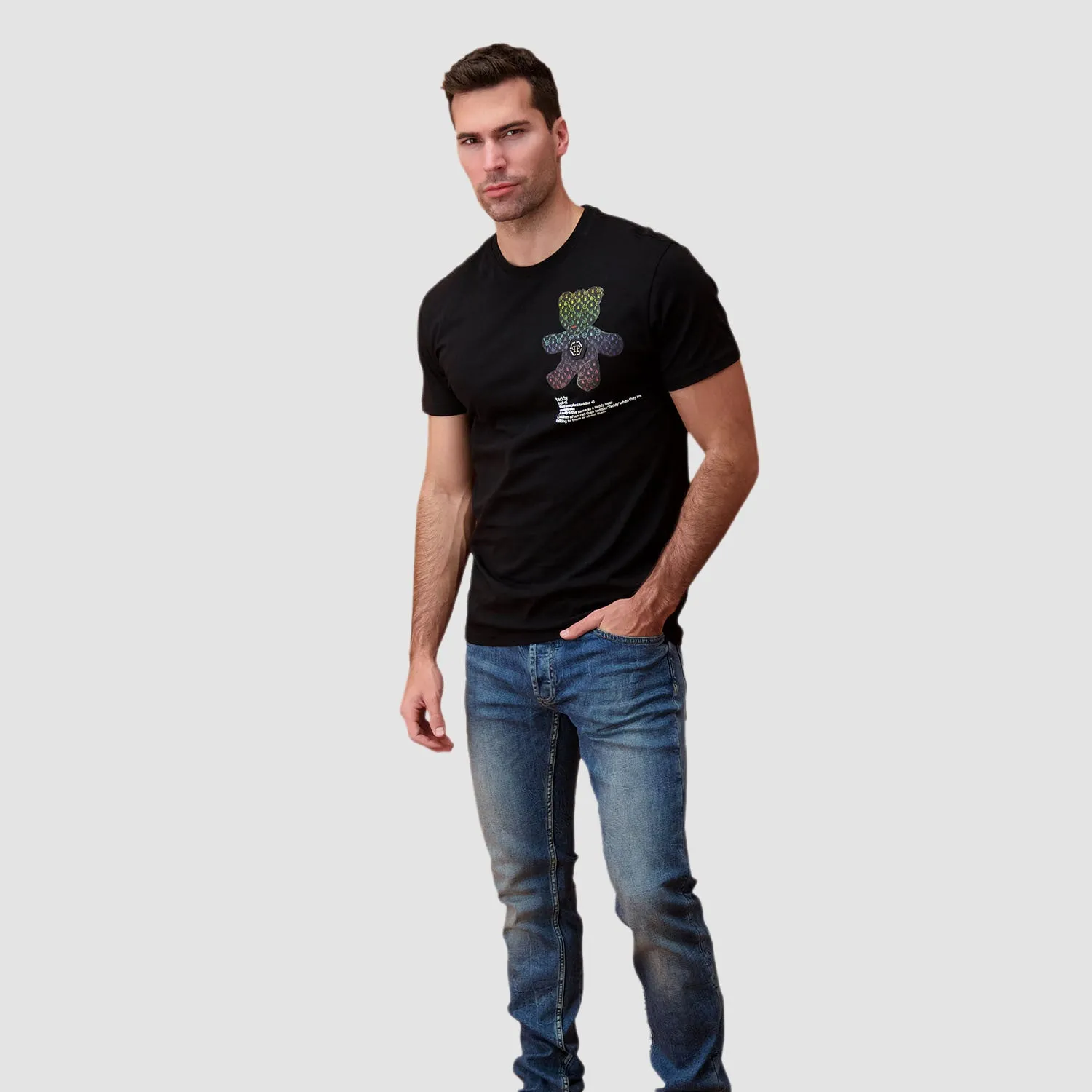 Philipp Plein Black/Multicolour Round Neck SS Teddy Bear T-Shirt