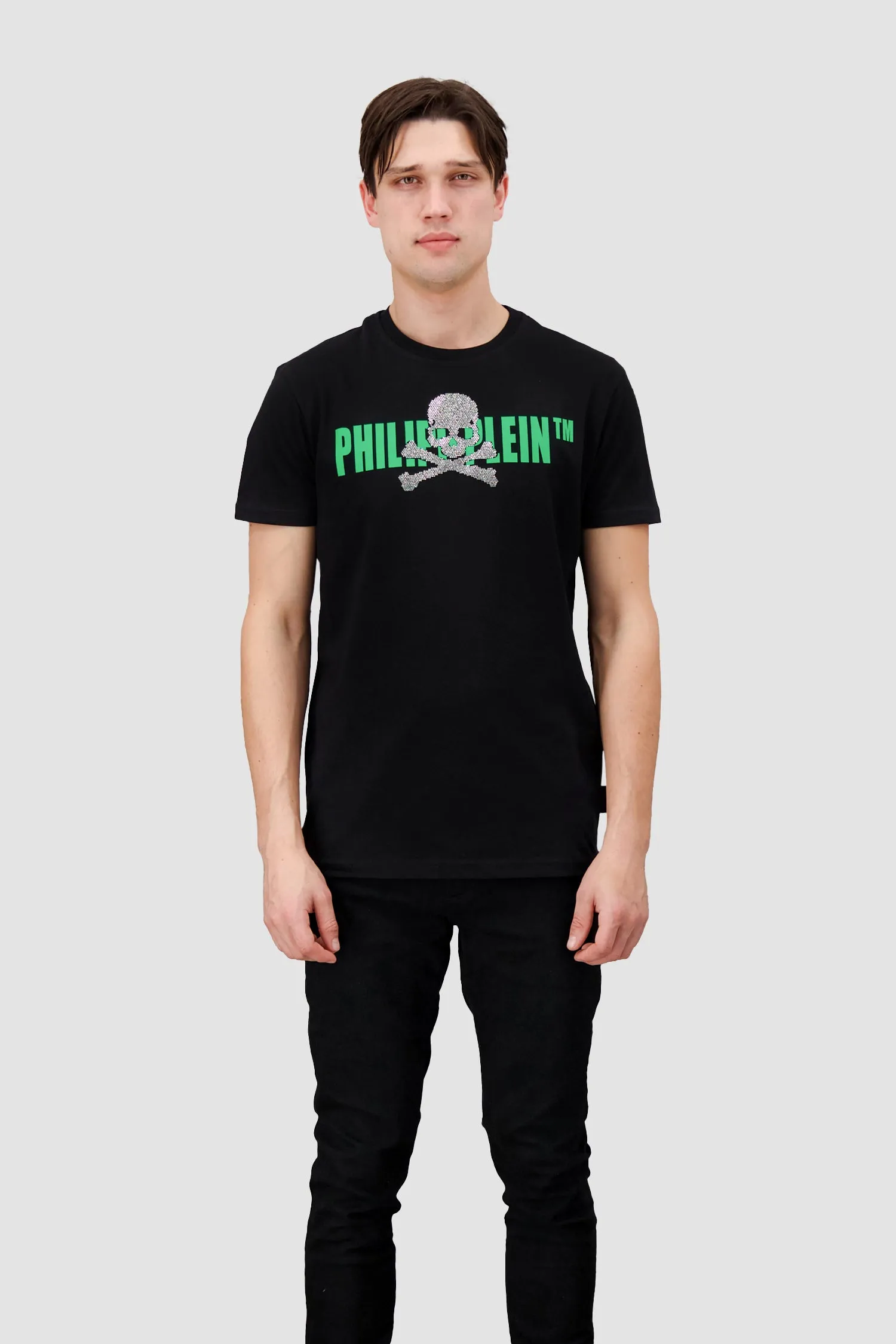 Philipp Plein Black/Neon Round Neck SS Skull Strass T-Shirt