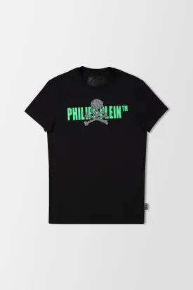 Philipp Plein Black/Neon Round Neck SS Skull Strass T-Shirt