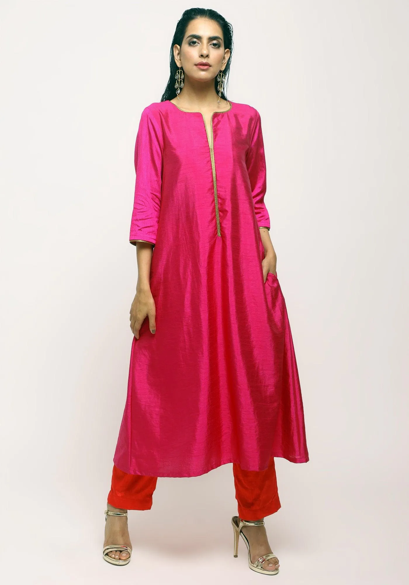 Pink Laced Kurta Set