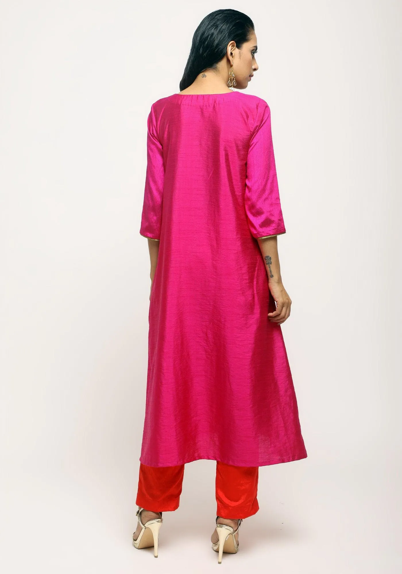 Pink Laced Kurta Set